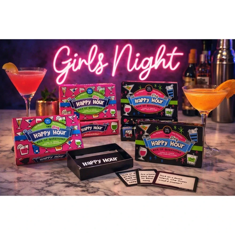 The Box Girls The Tiny Happy Hour Matchbox Style Box of Questions Party Game New